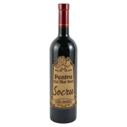 Vin rosu 750 ml "Pentru cel mai bun Socru" cu eticheta personalizata din pluta