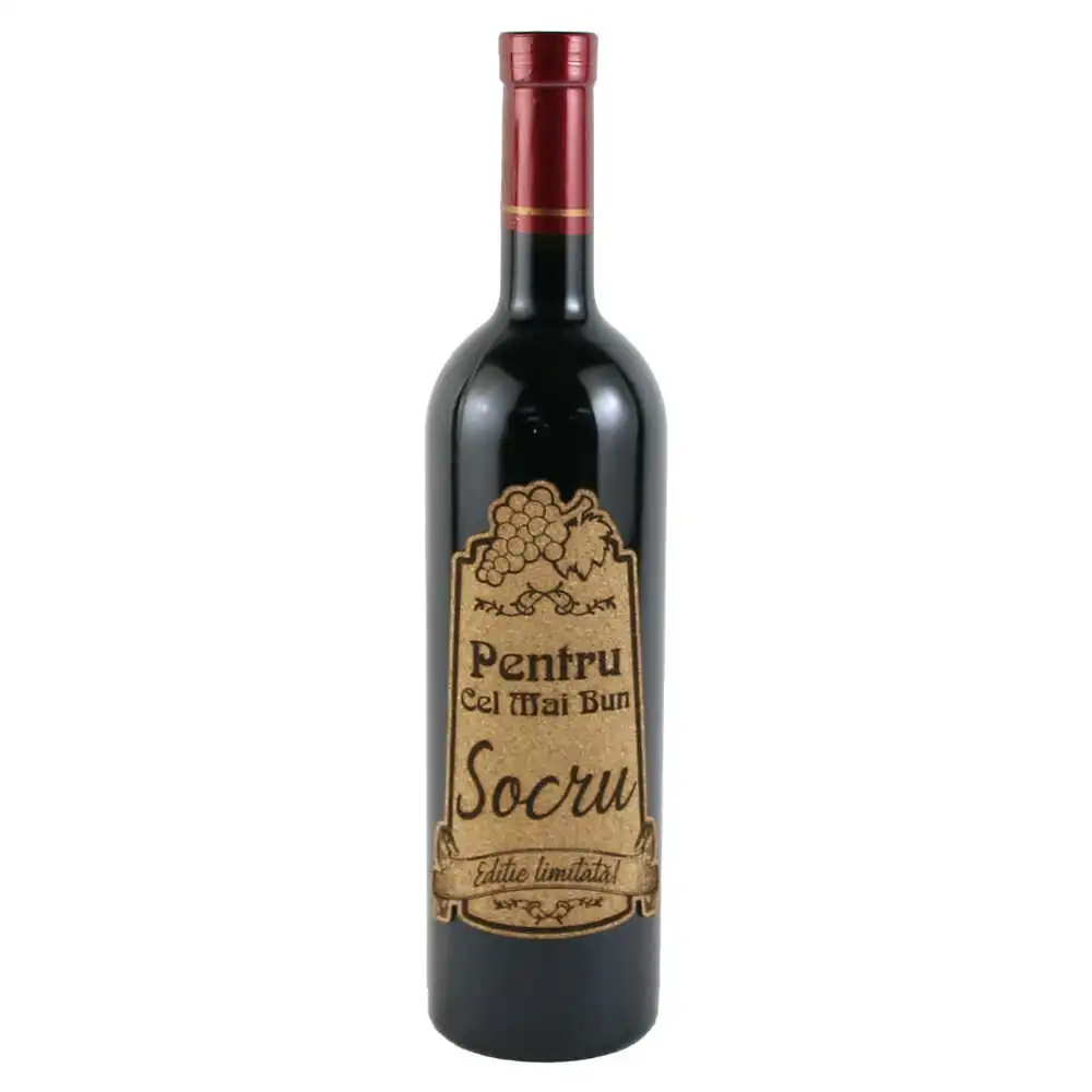 Vin rosu 750 ml "Pentru cel mai bun Socru" cu eticheta personalizata din pluta Vin rosu 750 ml "Pentru cel mai bun Socru" cu eticheta personalizata din pluta