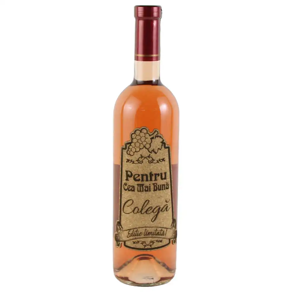Vin rose 750 ml "Pentru cea mai buna Colega" cu eticheta personalizata din pluta Vin rose 750 ml "Pentru cea mai buna Colega" cu eticheta personalizata din pluta