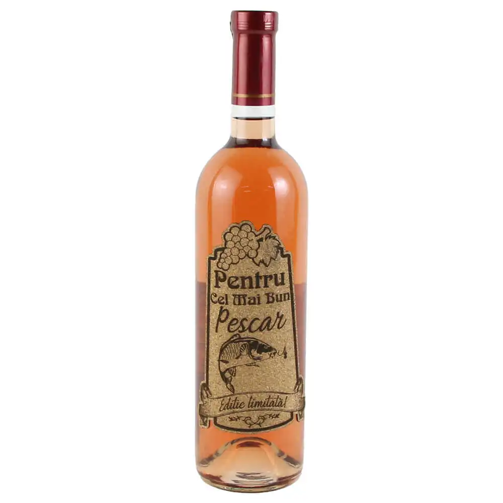 Vin rose 750 ml "Pentru cel mai bun Pescar" cu eticheta personalizata din pluta Vin rose 750 ml "Pentru cel mai bun Pescar" cu eticheta personalizata din pluta