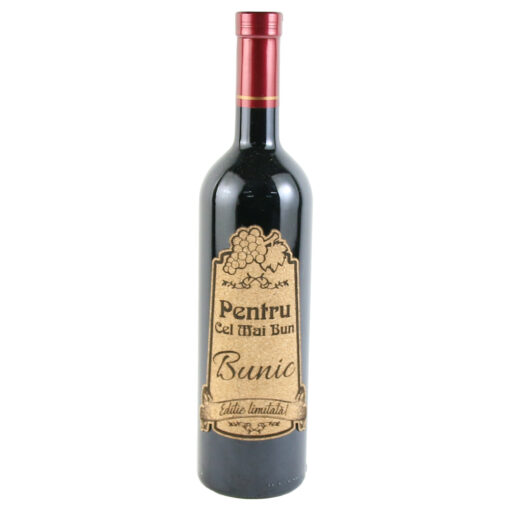 Vin rosu 750 ml "Pentru cel mai bun Bunic" cu eticheta personalizata din pluta