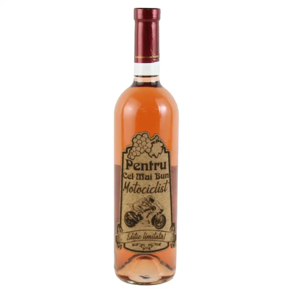 Vin rose 750 ml "Pentru cel mai bun Motociclist" cu eticheta personalizata din pluta