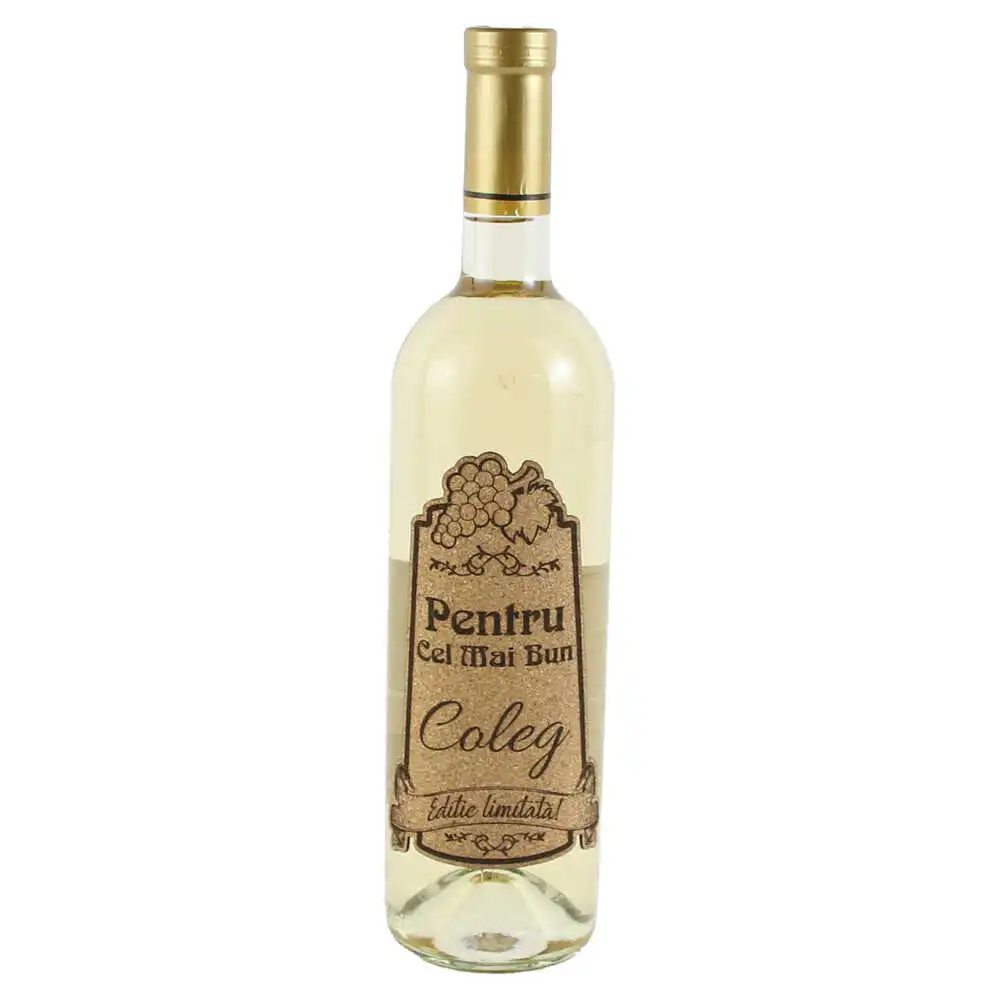 Vin alb 750 ml "Pentru cel mai bun Coleg" cu eticheta personalizata din pluta Vin alb 750 ml "Pentru cel mai bun Coleg" cu eticheta personalizata din pluta