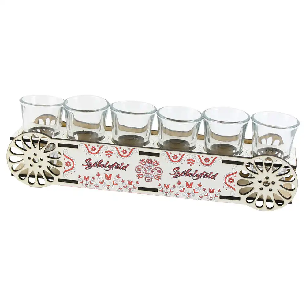 Suport din lemn "Szekelyfold" cu sase pahare 29 CM Suport din lemn "Szekelyfold" cu sase pahare 29 CM