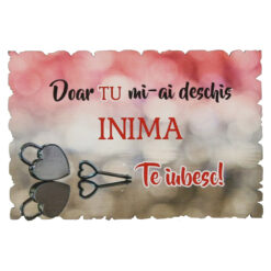 Magnet frigider din lemn "Doar tu mi-ai deschis inima. Te iubesc!" 9x6 CM
