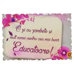 Magnet frigider din lemn "...Pentru cea mai buna Educatoare!" 9x6 CM