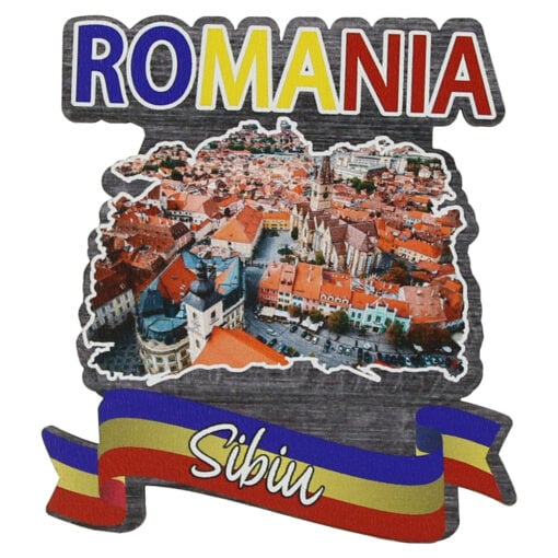 Magnet frigider din lemn "Romania" 8x8 CM