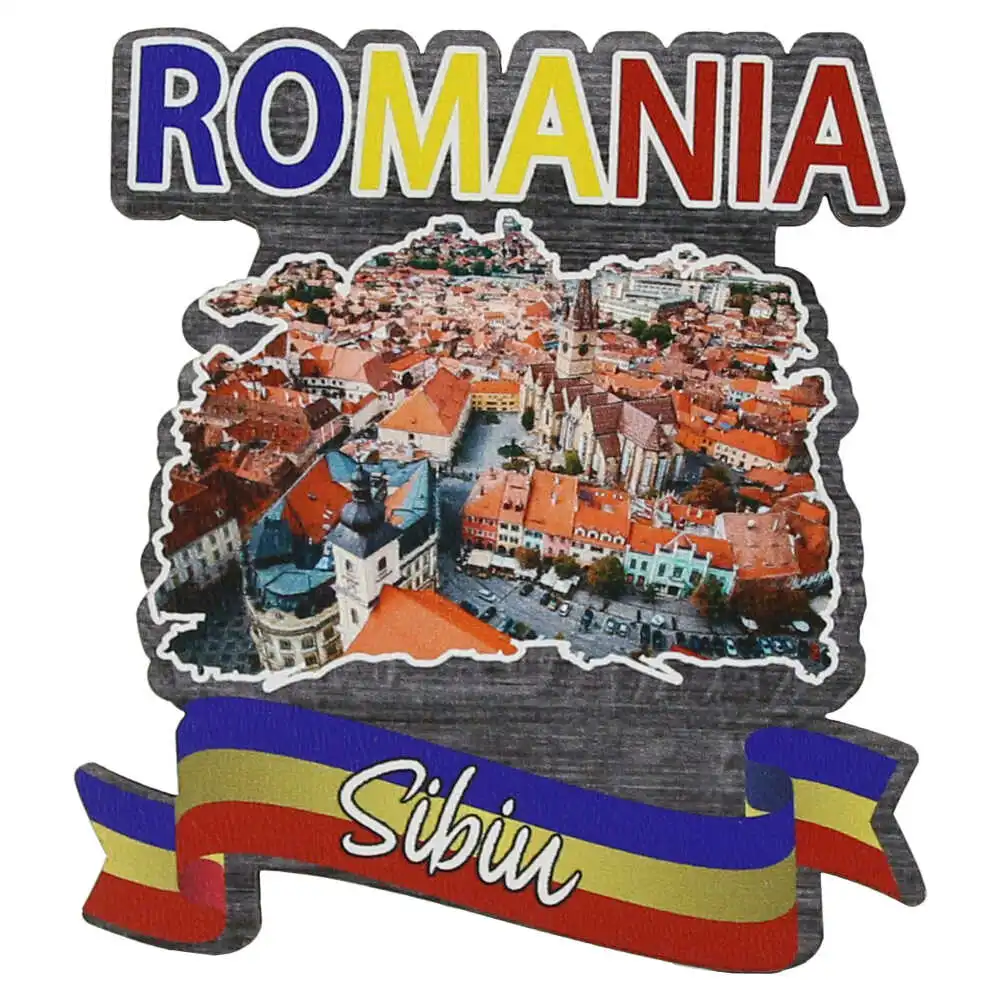 Magnet frigider din lemn "Romania" 8x8 CM