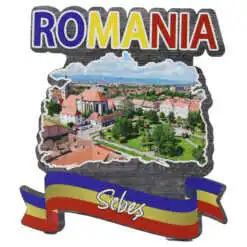 Magnet frigider din lemn "Romania" 8x8 CM