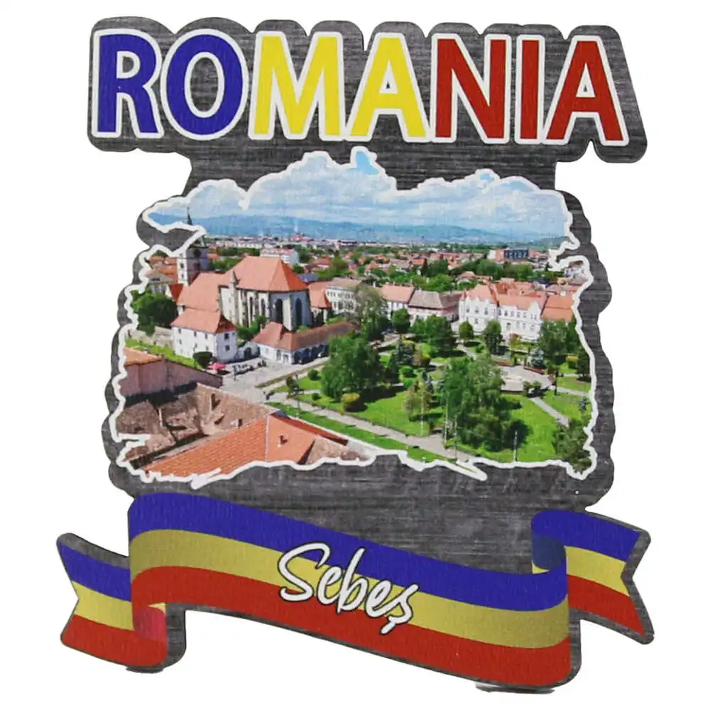 Magnet frigider din lemn "Romania" 8x8 CM