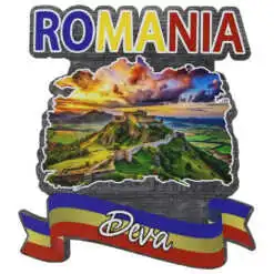 Magnet frigider din lemn "Romania" 8x8 CM