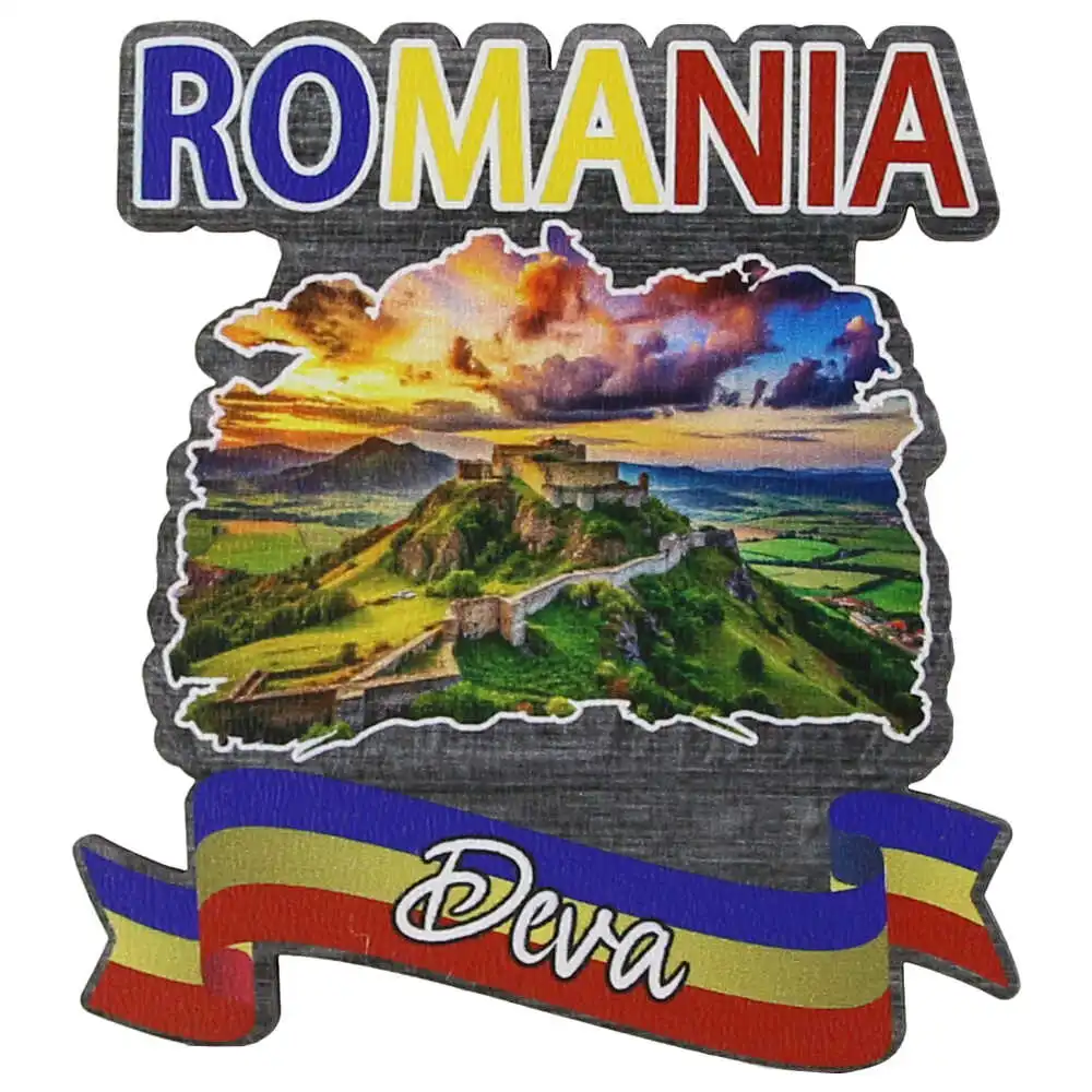Magnet frigider din lemn "Romania" 8x8 CM Magnet frigider din lemn "Romania" 8x8 CM