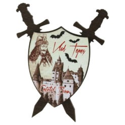 Magnet frigider din lemn "Vlad Tepes & Castelul Bran" 8x9 CM