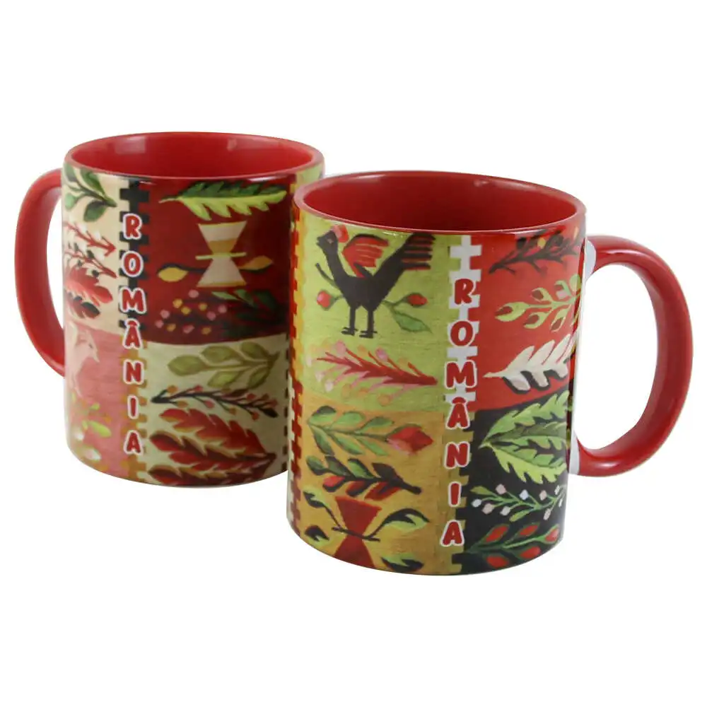 Cana ceramica "Romania" cu motive florale Cana ceramica "Romania" cu motive florale