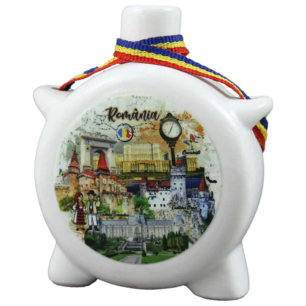 Plosca decorativa "Romania" 8 CM Plosca decorativa "Romania" 8 CM