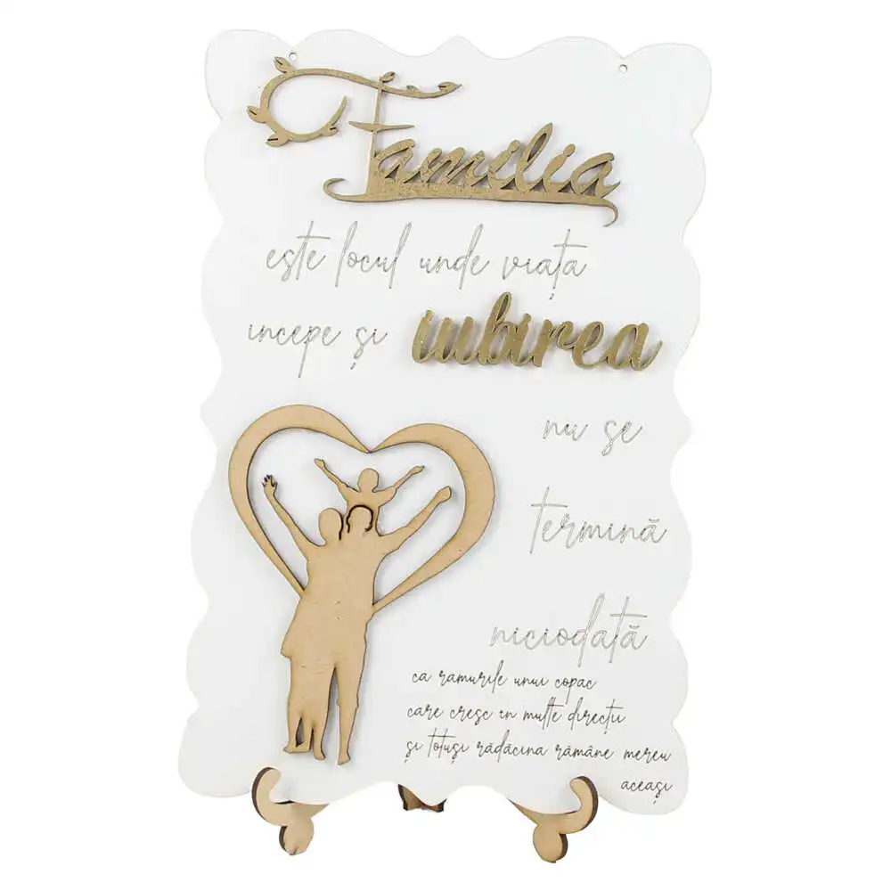 Tablou decorativ din lemn "Familia este locul..." 18x28 CM Tablou decorativ din lemn "Familia este locul..." 18x28 CM