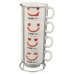 Set 4 cesti din ceramica cu suport metalic