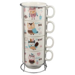 Set 4 cesti din ceramica cu suport metalic