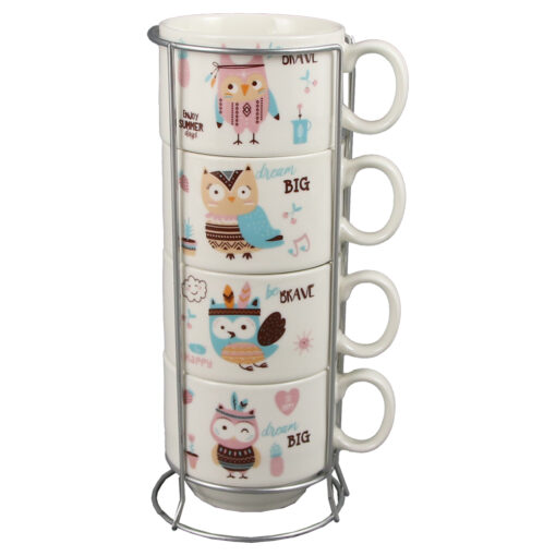 Set 4 cesti din ceramica cu suport metalic