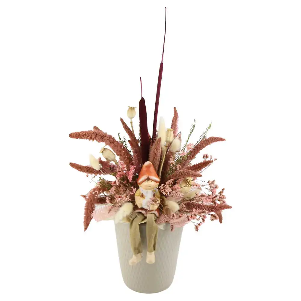 Aranjament floral din plante uscate si figurina in ghiveci ceramic 45 CM Aranjament floral din plante uscate si figurina in ghiveci ceramic 45 CM