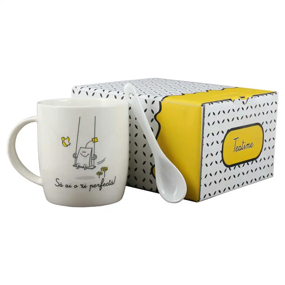 Cana cu lingurita 330 ml "Sa ai o zi perfecta" Cana cu lingurita 330 ml "Sa ai o zi perfecta"