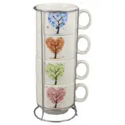 Set 4 cesti din ceramica cu suport metalic
