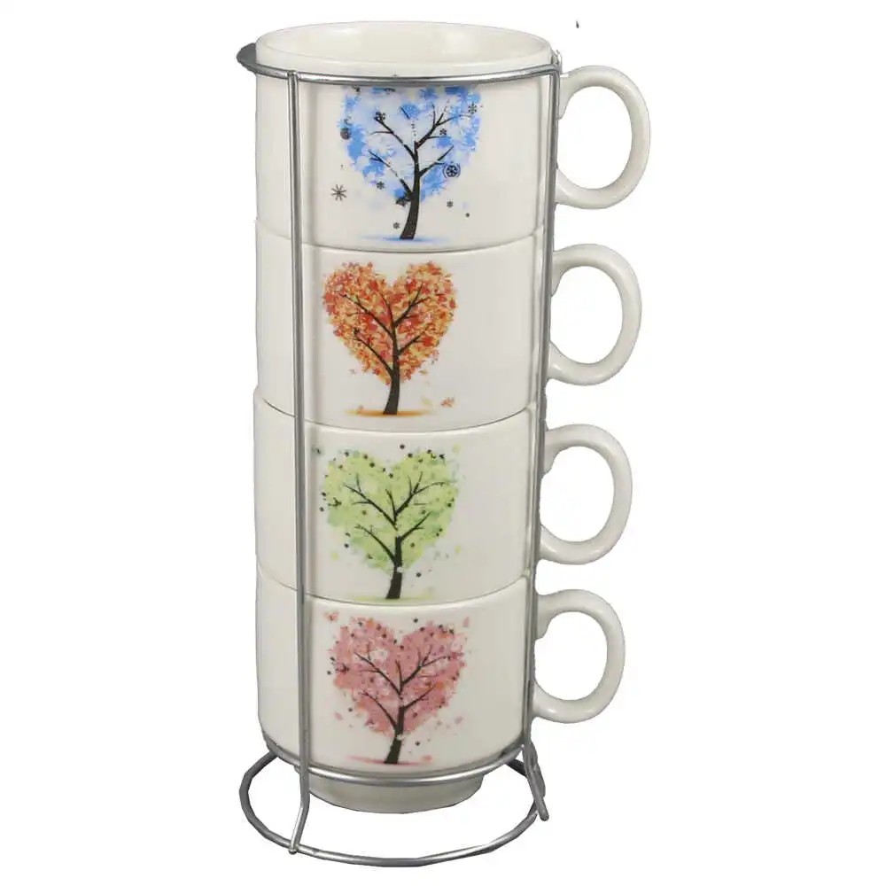 Set 4 cesti din ceramica cu suport metalic