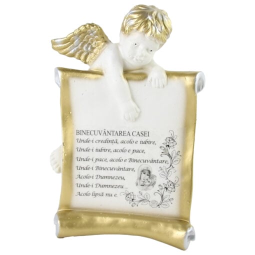 Placheta din ipsos cu ingeras "Binecuvantarea casei/Tatal nostru" 17x27 CM