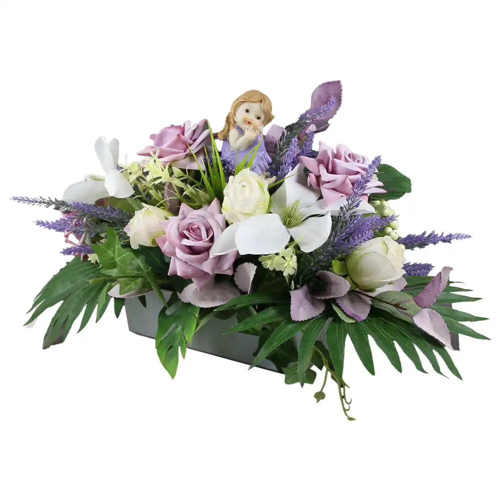 Aranjament floral cu figurina Lavanda 42x25 CM Aranjament floral cu figurina Lavanda 42x25 CM