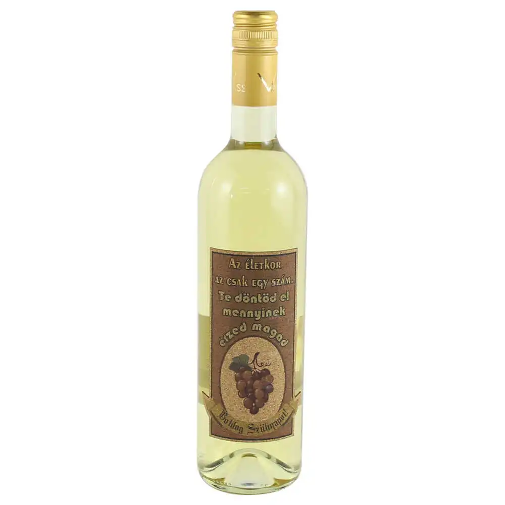 Vin alb 0.75 L cu eticheta din pluta "Boldog Szuletesnapot! Az eletkor csak egy szam..."