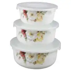 Set 3 boluri din sticla opal cu capac plastic 14/16.5/19 CM