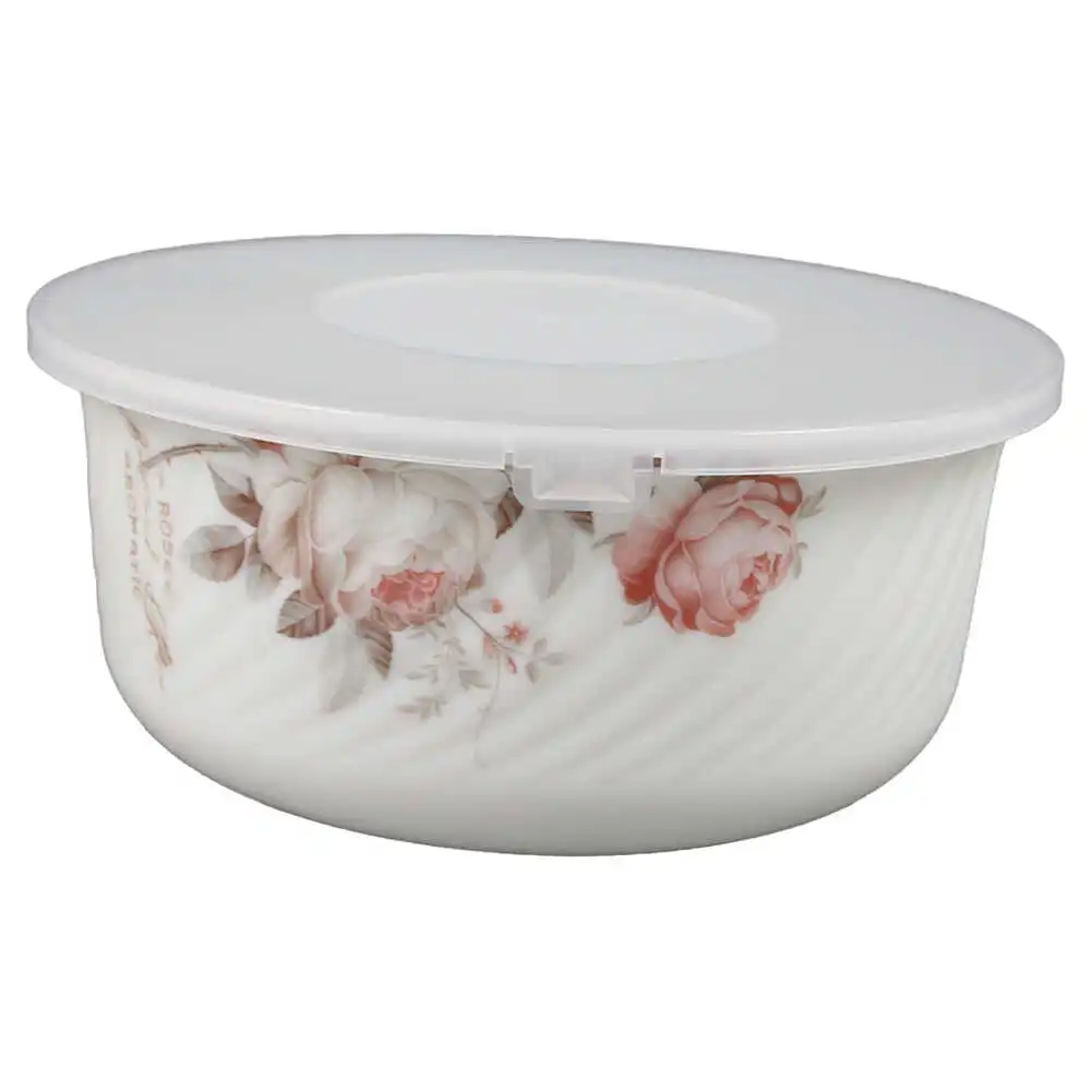 Set 3 boluri din sticla opal cu capac plastic 14/16.5/19 CM Set 3 boluri din sticla opal cu capac plastic 14/16.5/19 CM