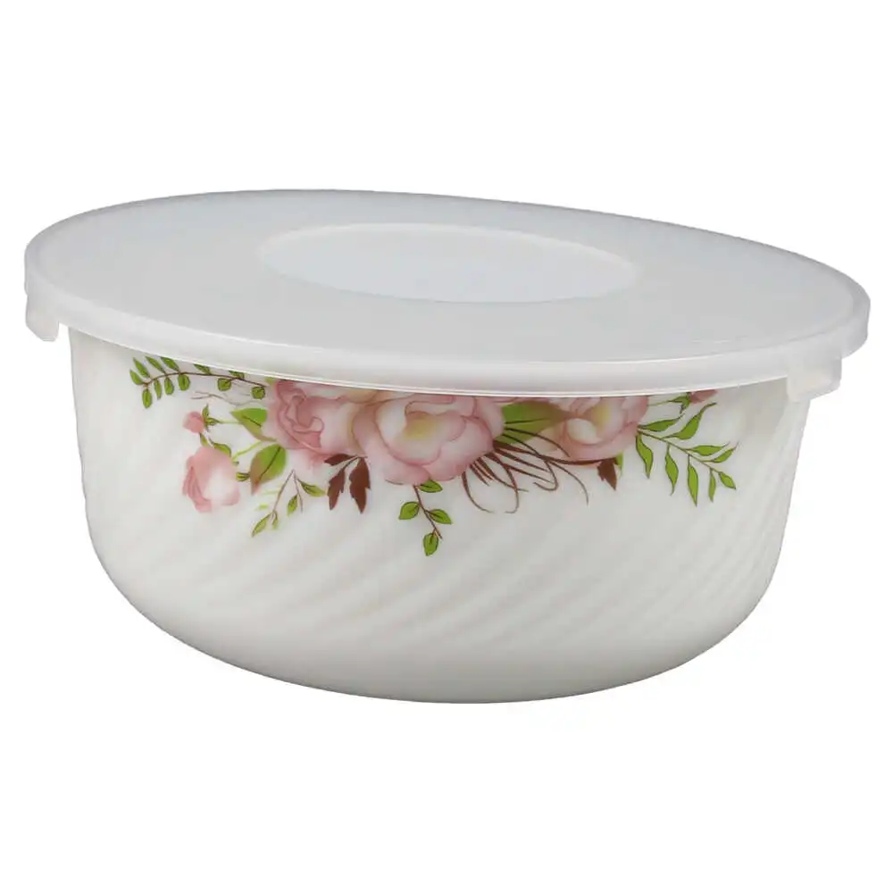 Set 3 boluri din sticla opal cu capac plastic 14/16.5/19 CM Set 3 boluri din sticla opal cu capac plastic 14/16.5/19 CM