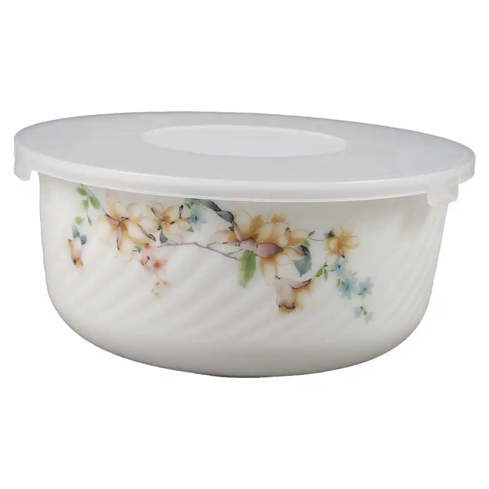 Set 3 boluri din sticla opal cu capac plastic 14/16.5/19 CM Set 3 boluri din sticla opal cu capac plastic 14/16.5/19 CM