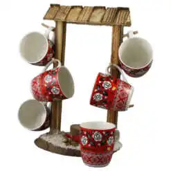 Set 6 cani traditionale din ceramica cu suport 33 CM