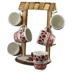Set 6 cani traditionale din ceramica cu suport 33 CM