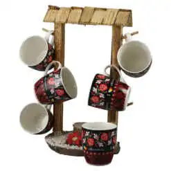 Set 6 cani traditionale din ceramica cu suport 33 CM