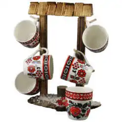 Set 6 cani traditionale din ceramica cu suport 33 CM