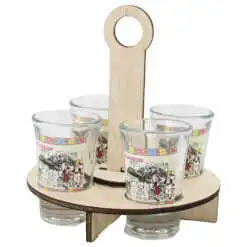 Set 4 pahare shot "Romania" cu suport din lemn