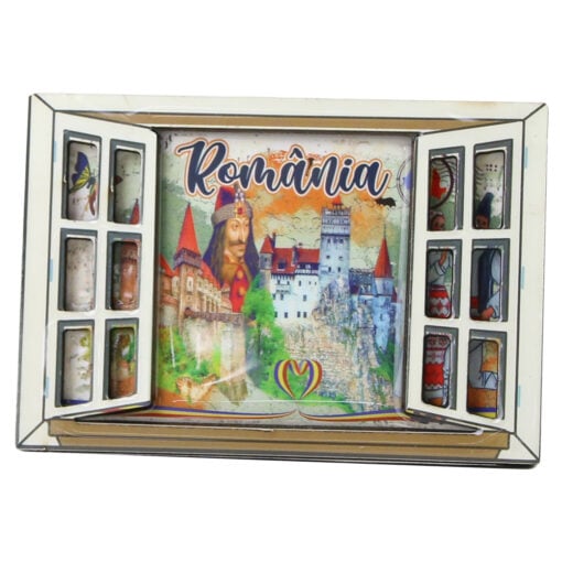 Magnet frigider din lemn "Romania" 8.5x6 CM