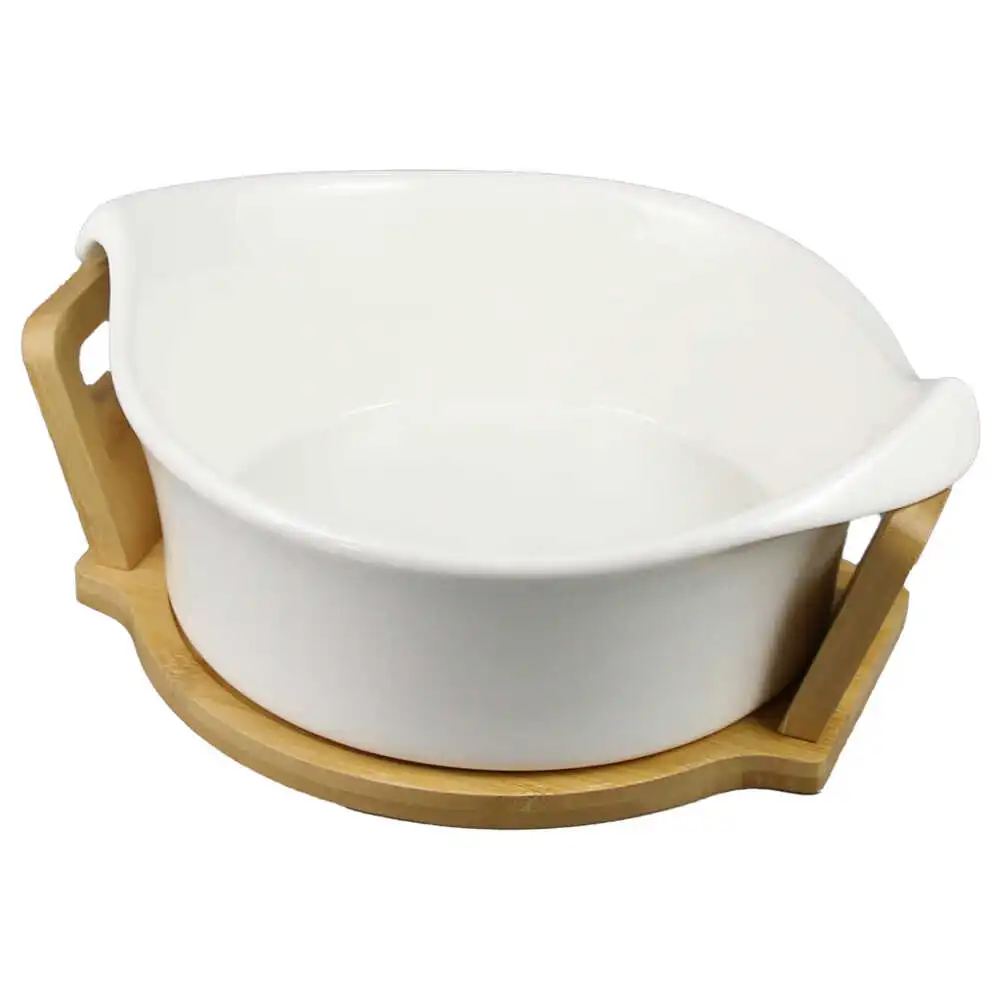 Fructiera din ceramica cu suport bambus 28x23 CM Fructiera din ceramica cu suport bambus 28x23 CM