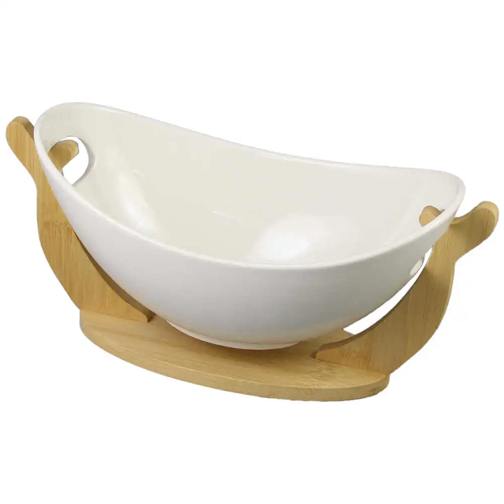 Fructiera din ceramica cu suport bambus 32x16 CM Fructiera din ceramica cu suport bambus 32x16 CM