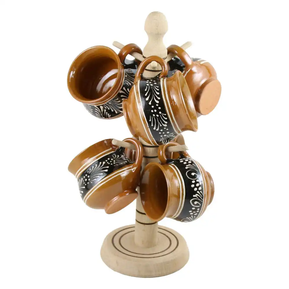 Suport din lemn cu 6 cesti din ceramica Suport din lemn cu 6 cesti din ceramica