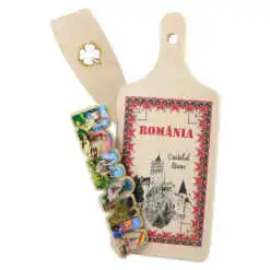 Set ustensile bucatarie din lemn cu magnet frigider "Romania"