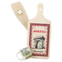 Set ustensile bucatarie din lemn cu magnet frigider "Bucuresti"