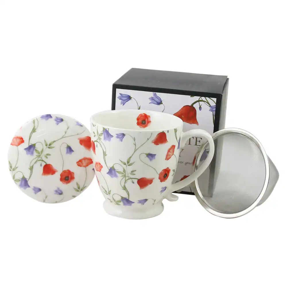 Cana portelan cu infuzor metalic si capac 510 ml Cana portelan cu infuzor metalic si capac 510 ml