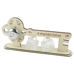 Set 2 pahare shot "A megoldas kulcsa" cu suport din lemn si clopotel