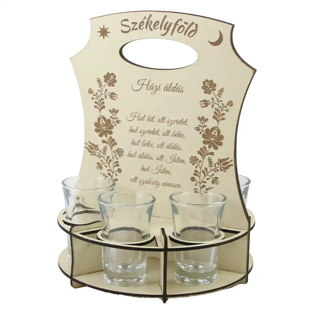 Set 6 pahare shot "Szekelyfold" cu suport din lemn Set 6 pahare shot "Szekelyfold" cu suport din lemn