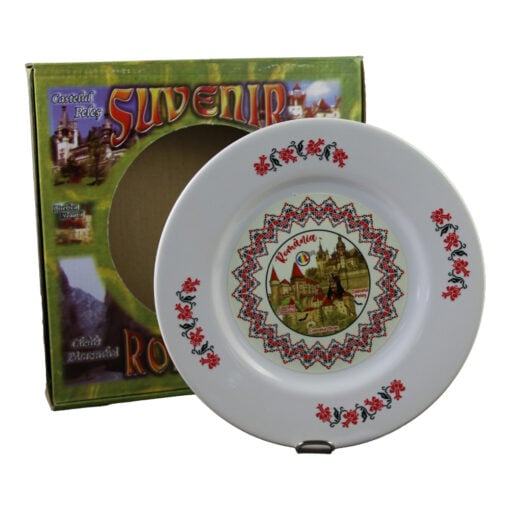 Farfurie decorativa "Romania" cu motive traditionale-tip cladiri faimoase