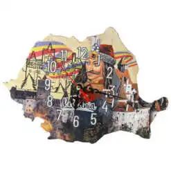 Ceas de perete din lemn Harta - Romania 25x17 CM